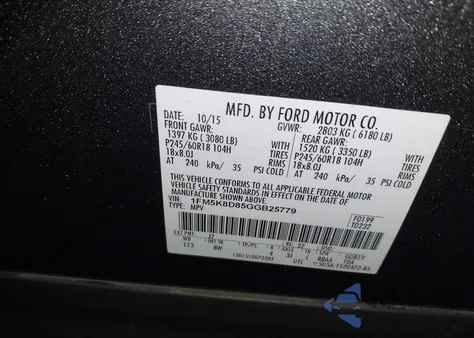 2016 Ford Explorer Xlt z USA, uszkodzony, nr VIN 1FM5K8D85GGB25779